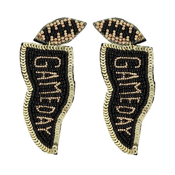 Black & Gold Game Day Beaded Flag Post Earrings