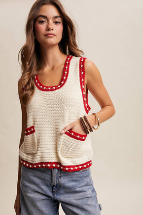 Contrast Trim Sleeveless Knit Top
