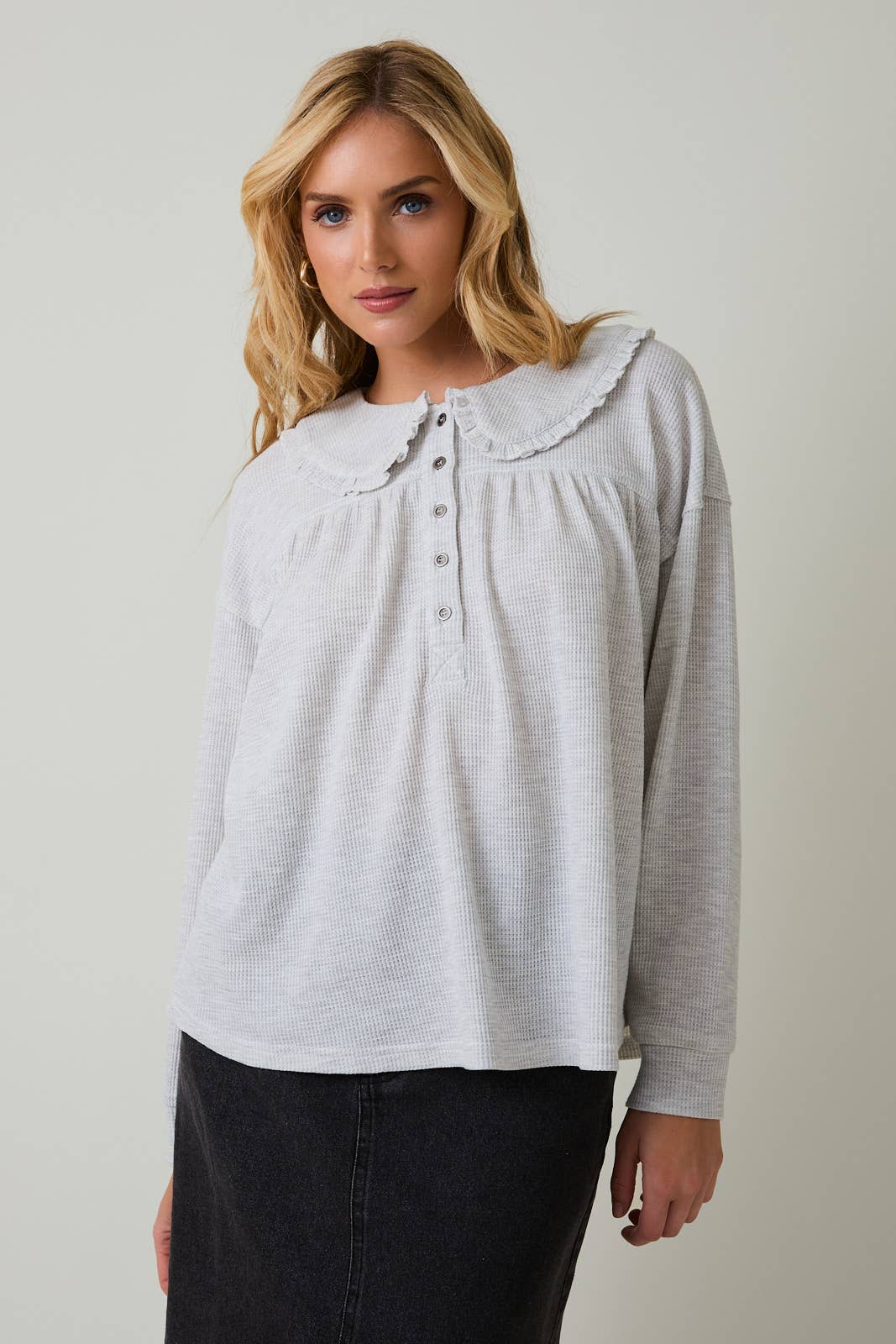 Mélange Thermal Long Sleeve Button Up Top