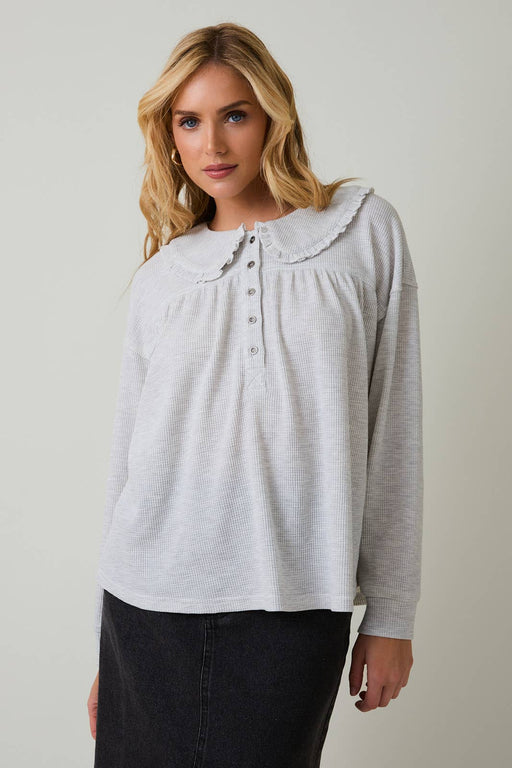 Mélange Thermal Long Sleeve Button Up Top