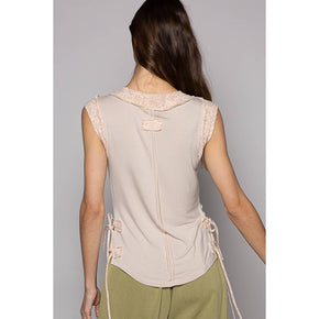 Oatmeal Henley Sleeveless Top