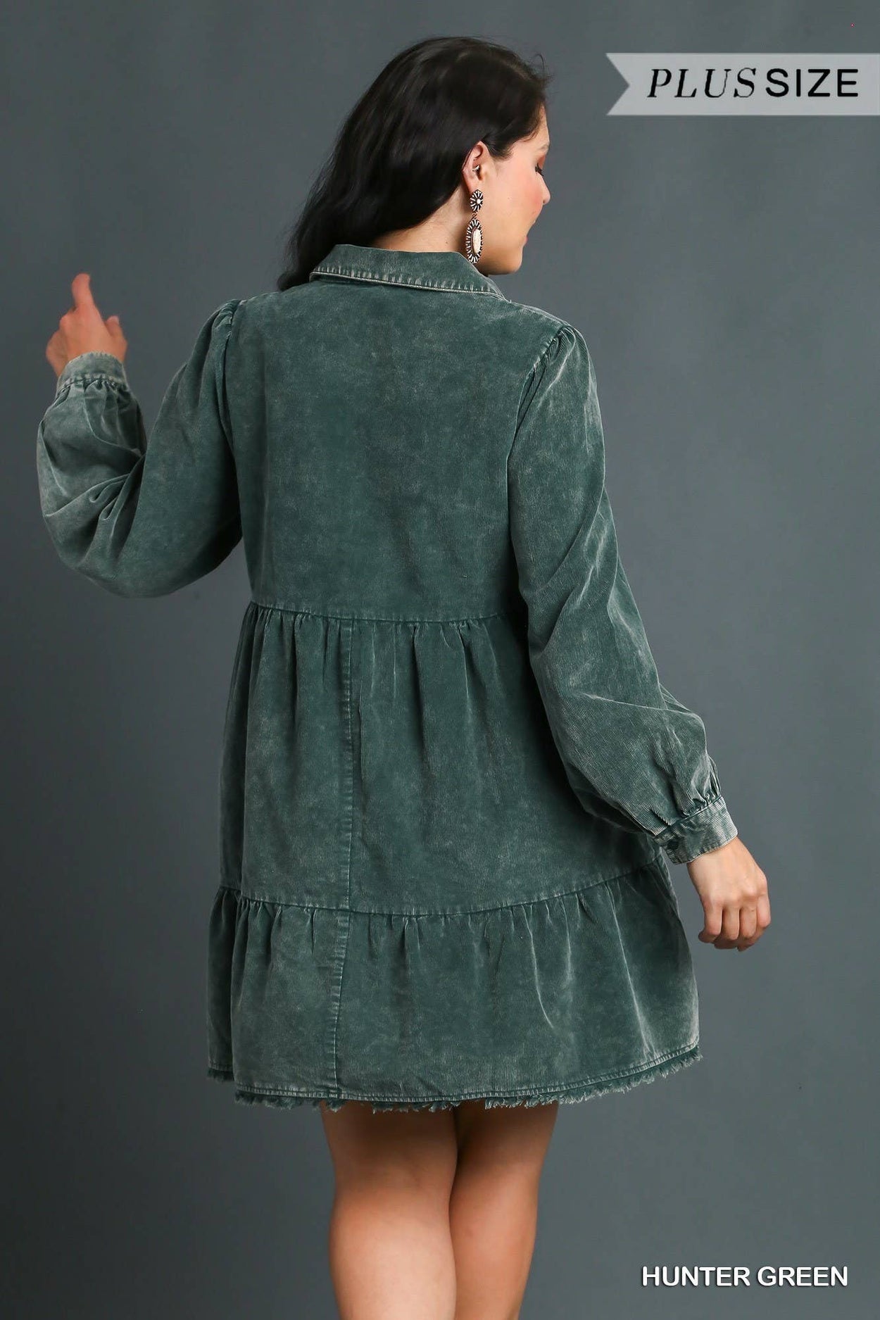 Plus Hunter Green Corduroy Tiered Dress