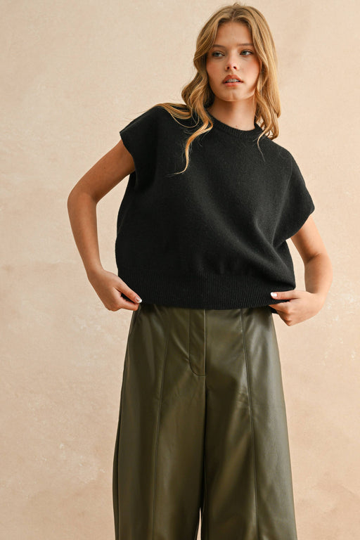 Black Loose Fit Short Sleeve Sweater Top