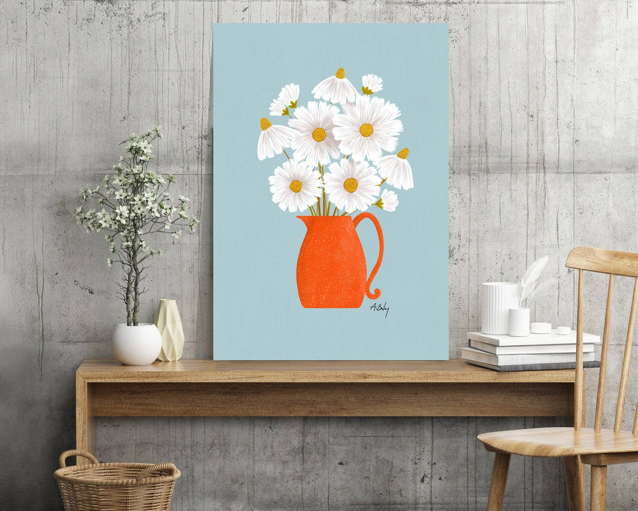 Daisies and Blue - Floral Illustration Print