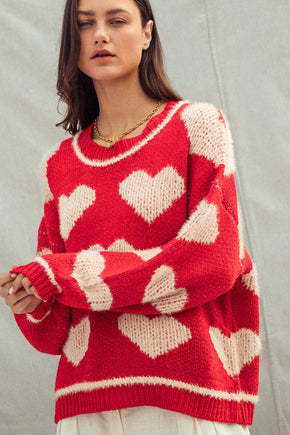 Red Oversized Heart Sweater