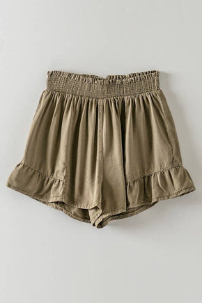 Olive Ruffle Shorts