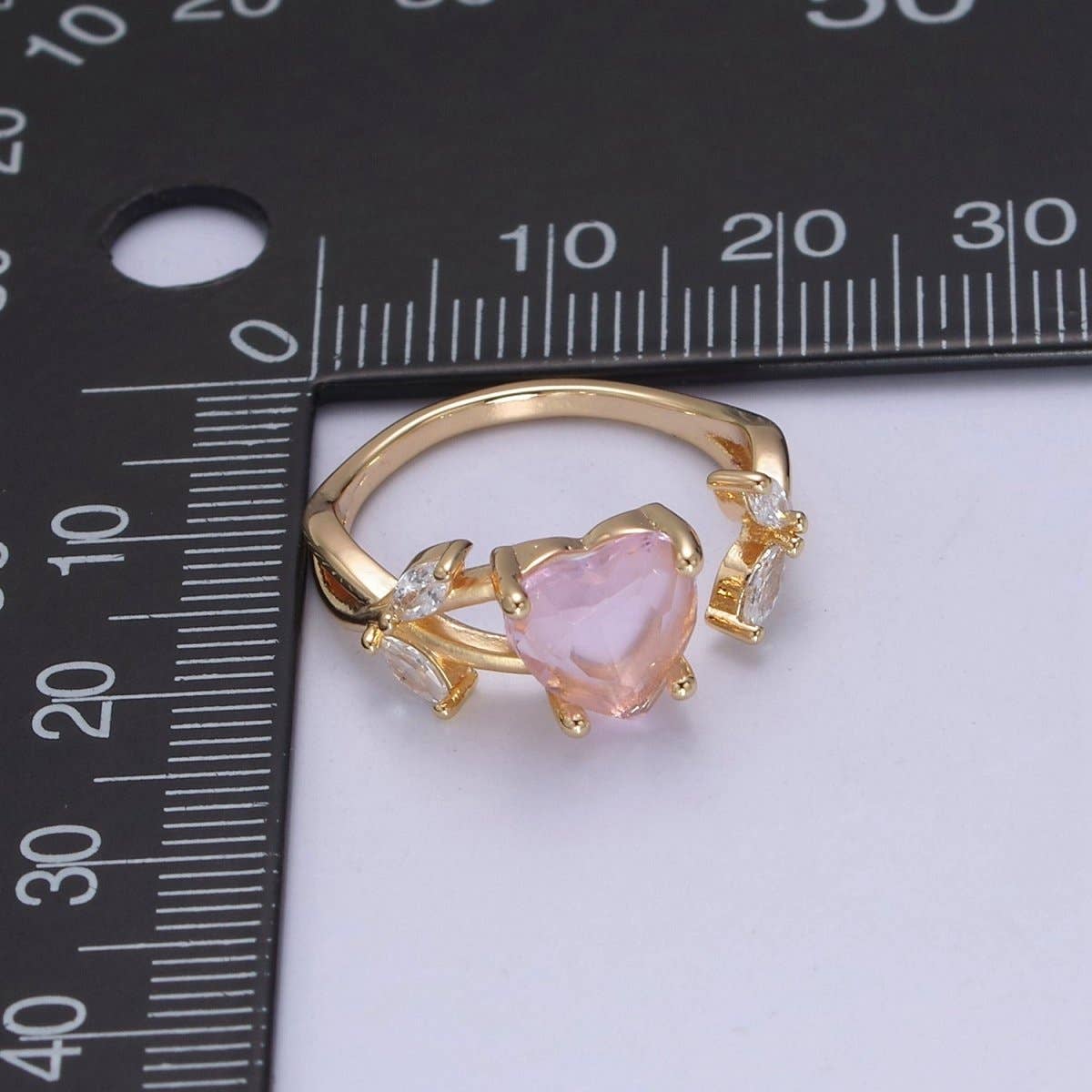 Gold Pink Heart Ring