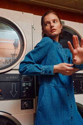 Blue Long Sleeve Denim Shirts Dress