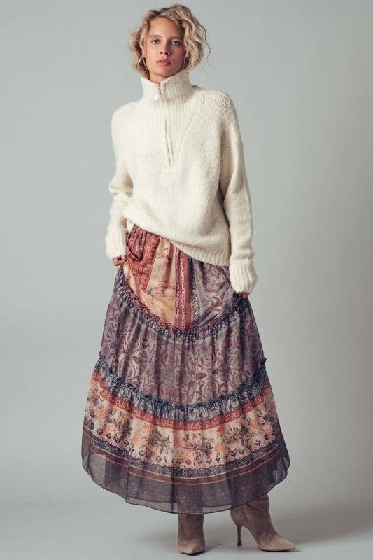 Ivory Textured Quarter-Zip Fold Collar Sweater