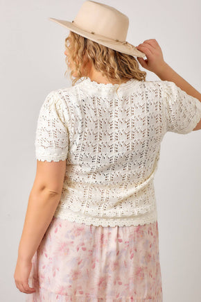 Plus Cream Crochet Knit Top