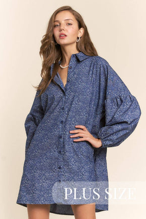 Plus Long Sleeve Button Down Dress