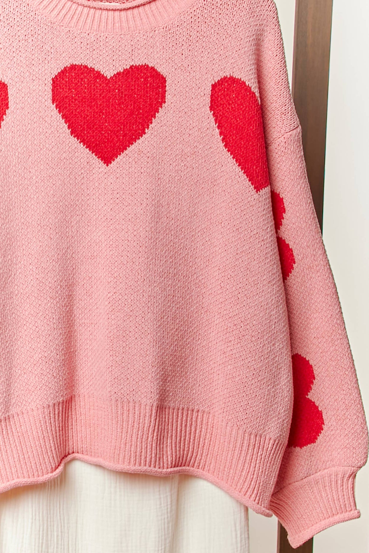 Pink Heart Patched Loose Fit Sweater