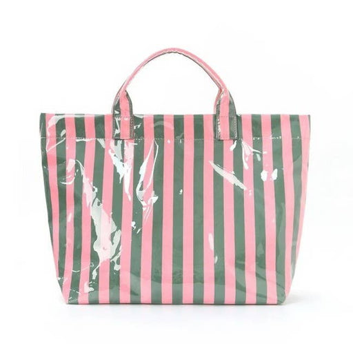 Pink & Green Large Striped Vinyl Tote Bag