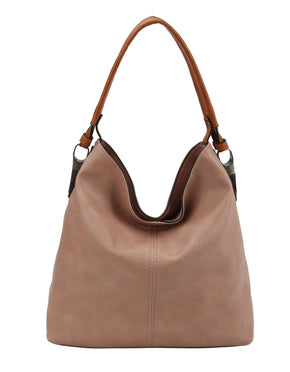 Mocha Side Metal Accent Hobo Bag