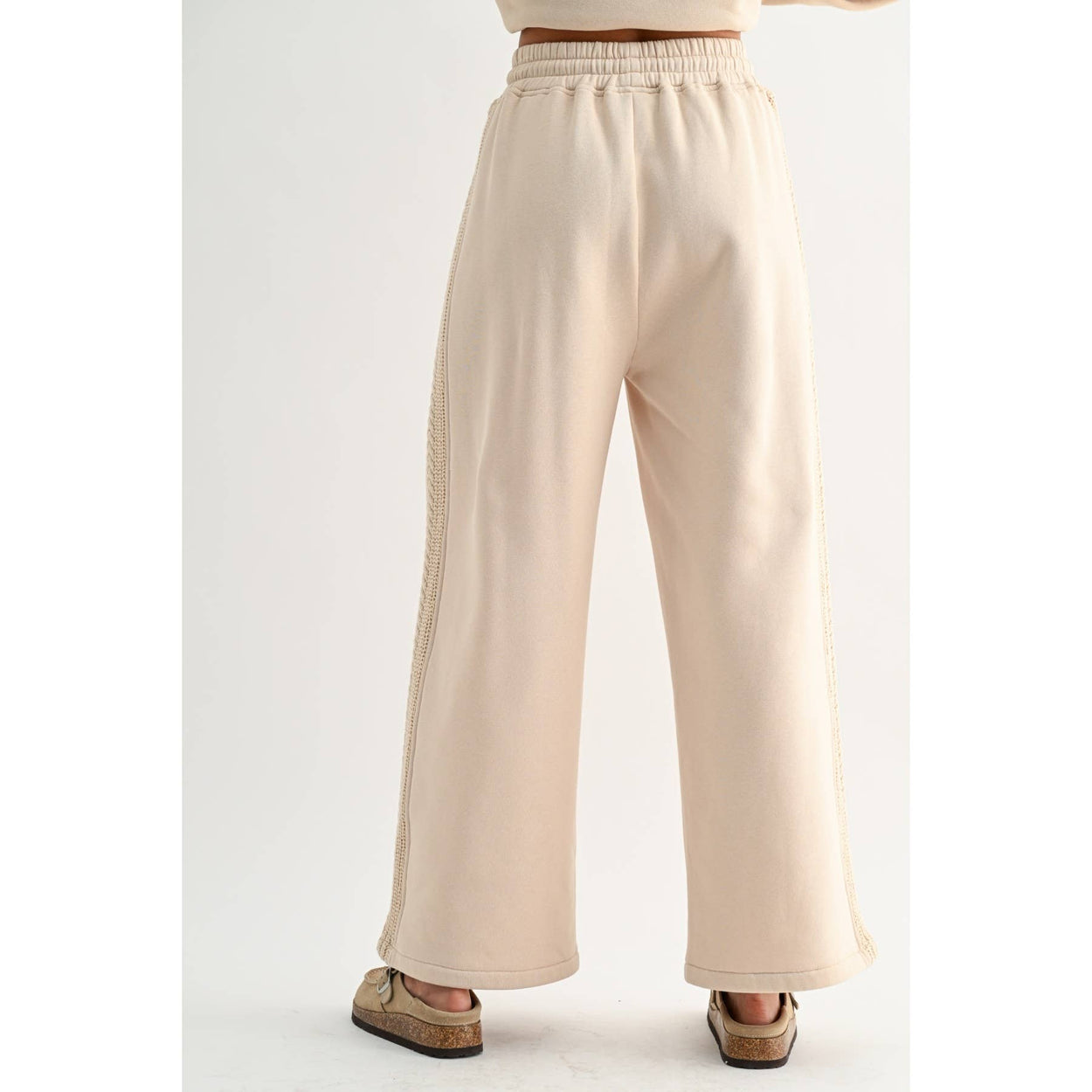 Beige Cable Knit Trim Bottoms