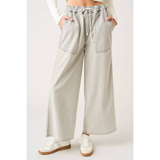 Washed Black Striped Elastic Pants