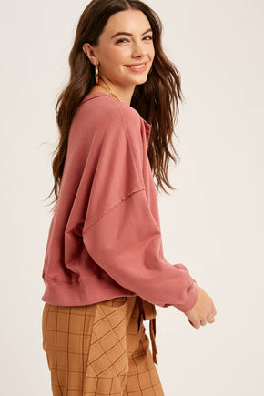 Deep Rose Henley Button Soft Knit Top