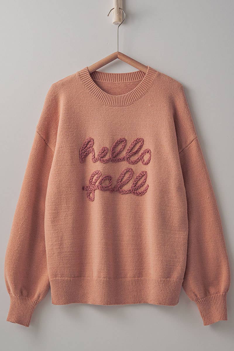 Hello Fall Knit Crewneck Sweater