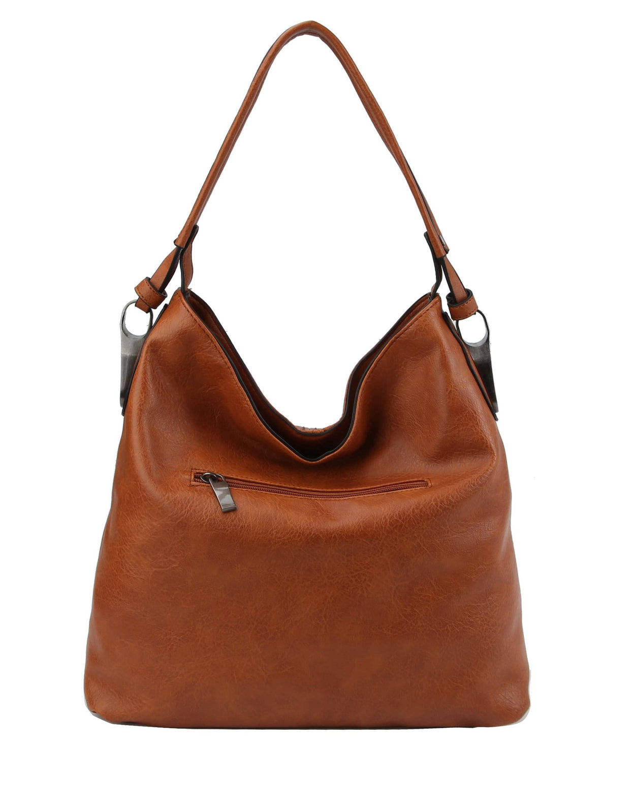 Mocha Side Metal Accent Hobo Bag