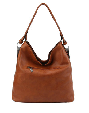 Mocha Side Metal Accent Hobo Bag