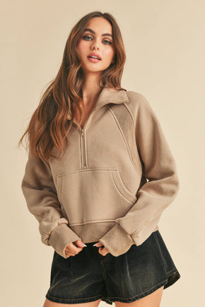 Oat Dove Funnel Neck Half Zip