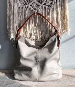 Mocha Side Metal Accent Hobo Bag