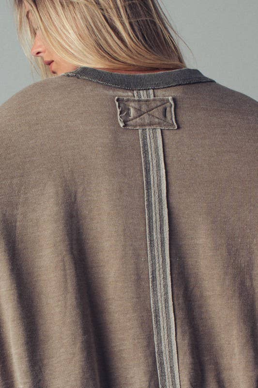 Olive Oversized Seam Detail Pullover Top