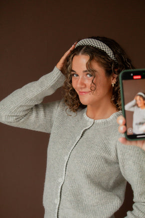 White & Black Checked Headband