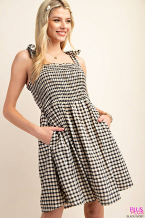 Plus Gingham Smocked Mini Dress