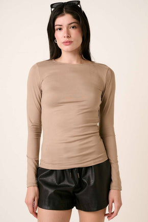 Taupe Round Neck Long Sleeve Knit Top