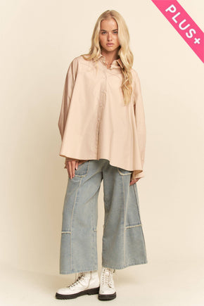 Plus Cream Blouse Long Sleeve Shirt