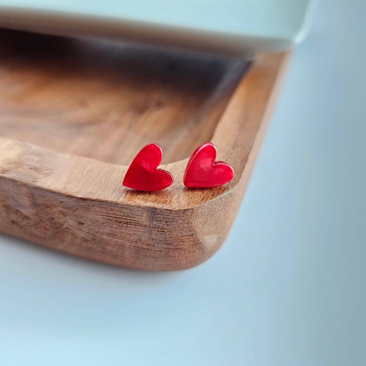 Red Hand Drawn Heart Studs