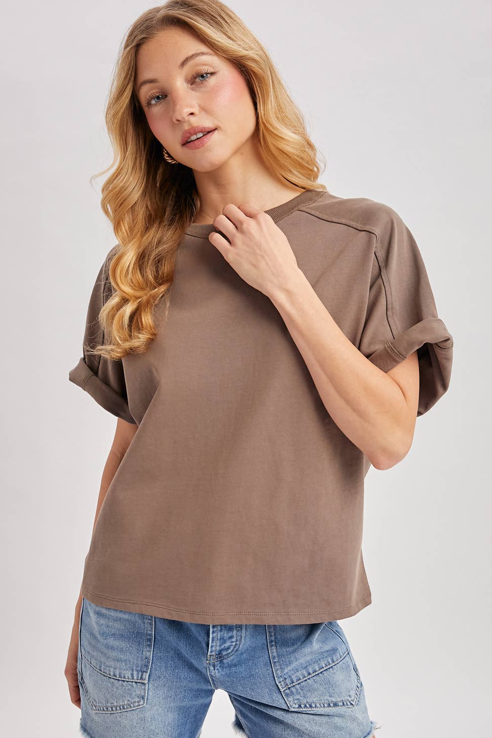 Mushroom Cotton Boxy Knit T Shirt