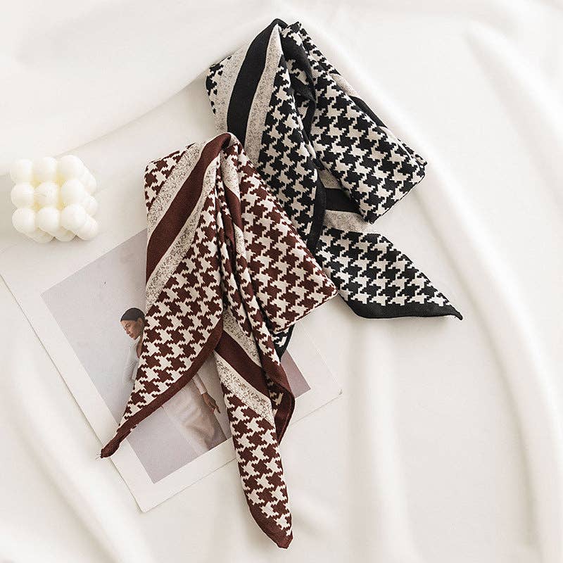 Brown Classic Hounds Tooth Square Scarf