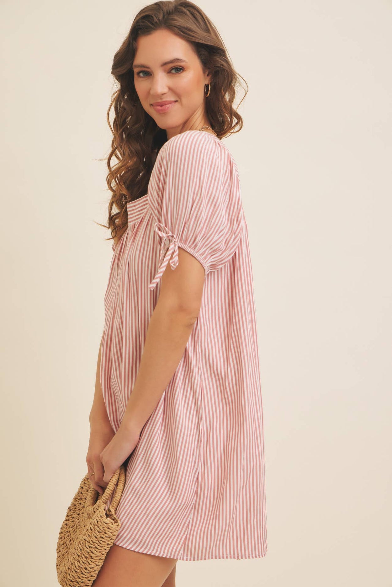 Red Stripe Puff Sleeve Mini Dress