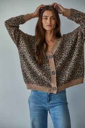 Mocha Black Animal Print Cardigan