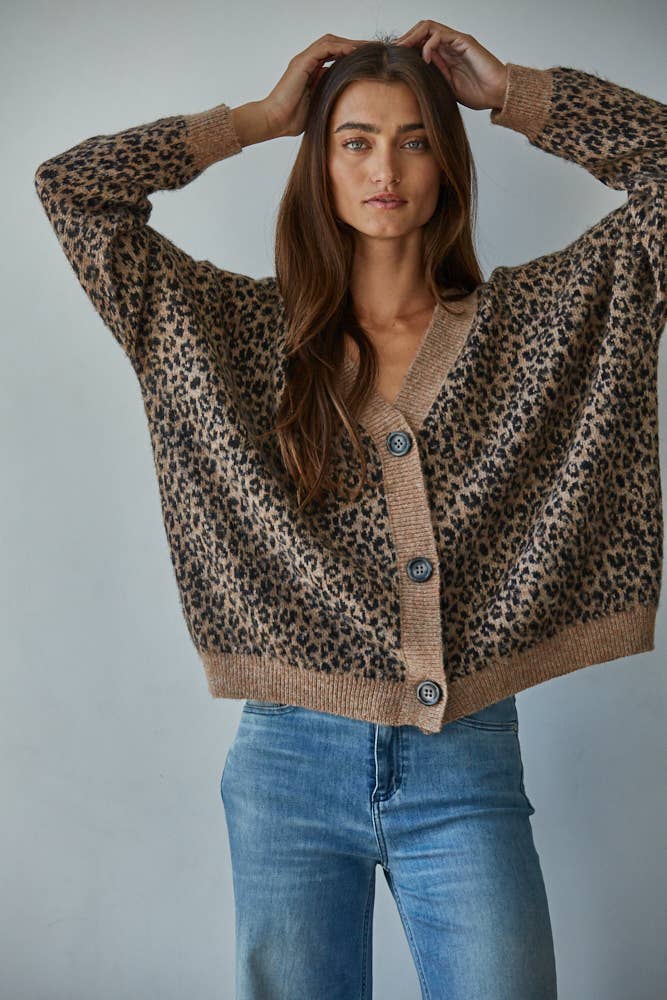 Mocha Black Animal Print Cardigan