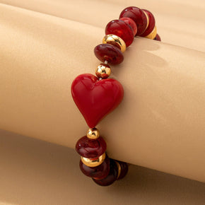 Gold Handmade Chunky Beaded Heart Bracelet