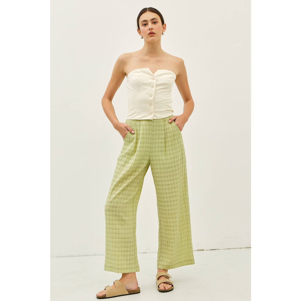 Sage Pleated Wide Leg Ankle Pants