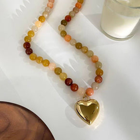 Gold Earthy Natural Stone Heart Necklace