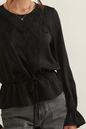 Black Lace Flared Hem Blouse