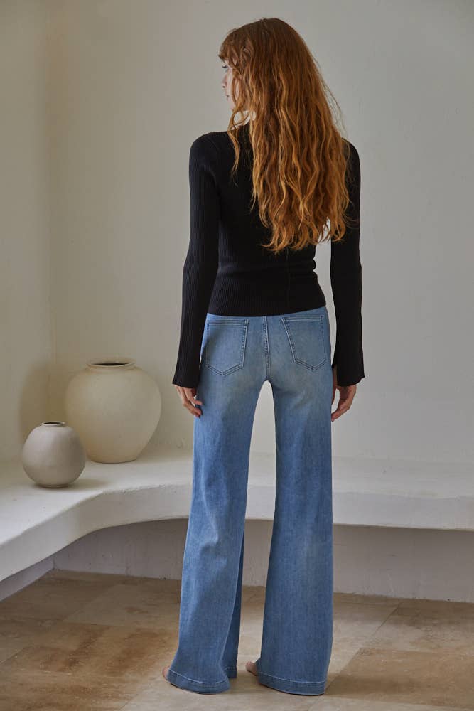 Ribbed Black Knit Top