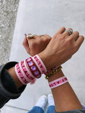 Pink Dilly Dallying Embroidered Bracelet