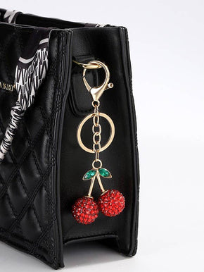 Gold Rhinestone Cherry drop Keychain Bag Charm