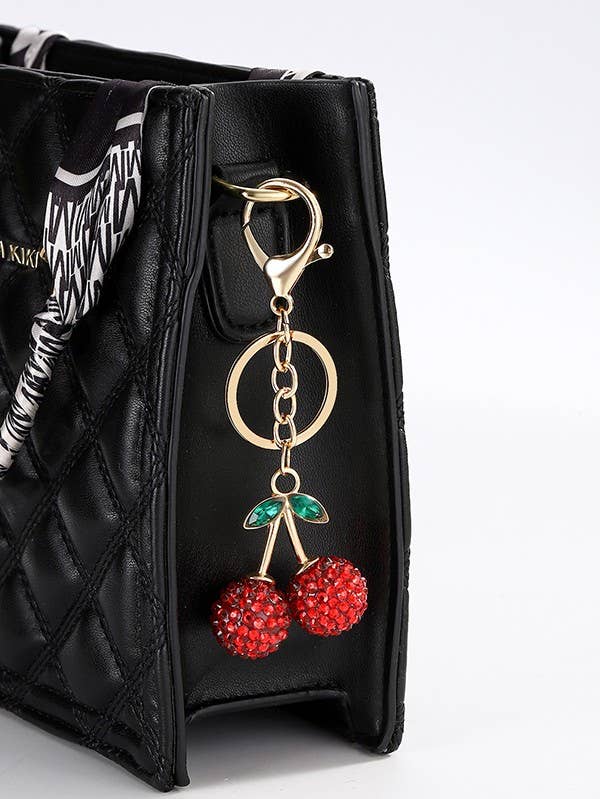 Gold Rhinestone Cherry drop Keychain Bag Charm
