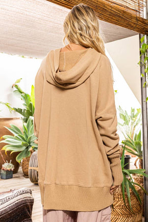 Cream French Terry Oversized Solid Hoodie Top