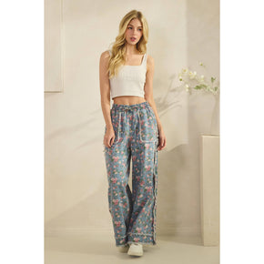 Light Denim Boho Floral Garden Denim Pants