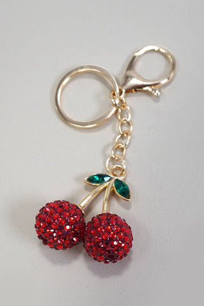 Gold Rhinestone Cherry drop Keychain Bag Charm