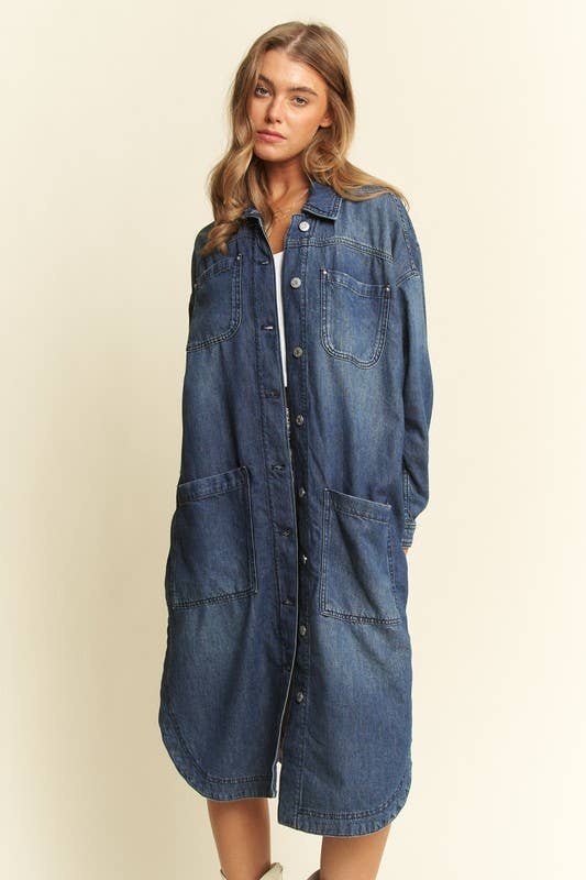 Plus Mid Length Button Sown Denim Jacket