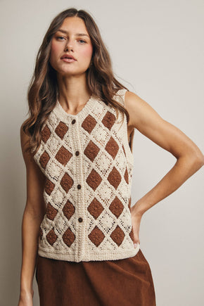 Black Crochet Diamond Pattern Vest
